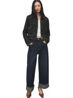Veste verte en tweed avec une coupe droite et avec des manches longues