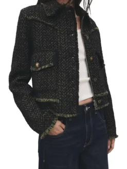 Veste verte en tweed avec une coupe droite et avec des manches longues