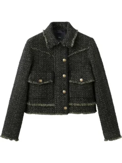 Veste verte en tweed avec une coupe droite et avec des manches longues