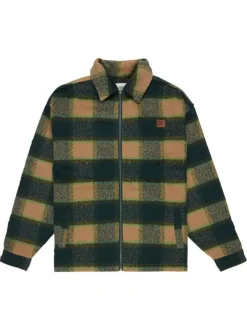 Veste vert forêt à carreaux effet lainage avec un col chemise