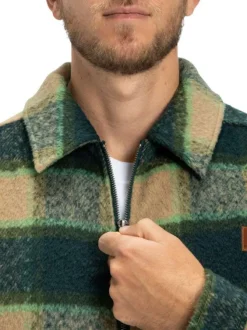 Veste vert forêt à carreaux effet lainage avec un col chemise