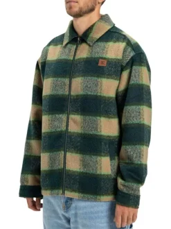 Veste vert forêt à carreaux effet lainage avec un col chemise