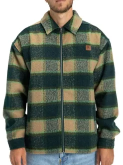 Veste vert forêt à carreaux effet lainage avec un col chemise