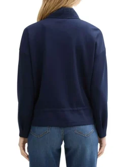 Veste zippée bleue marine unie à col montant avec des cordons à la taille