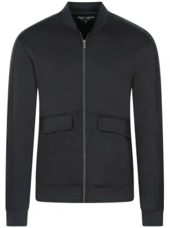 Veste zippée style bombers marine chiné à manches longues